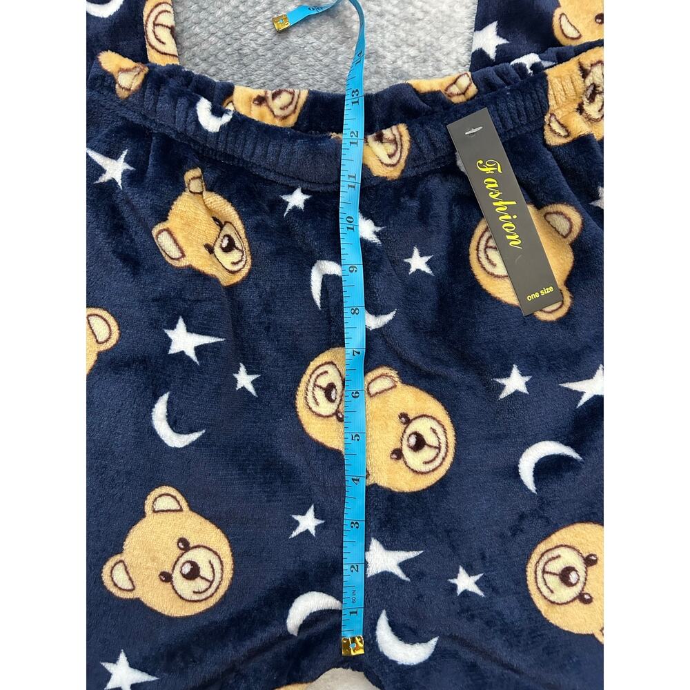 Fashion Navy Blue Plush Bear Moon Star Pajama Lounge Pants Women Size XS - Small - Picture 8 of 10